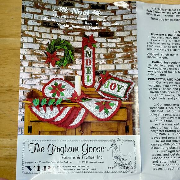 Vtg Patterns1980 Gingham Goose Noel Christmas Sewing Wreath Placemats Pillow etc - Picture 6 of 10